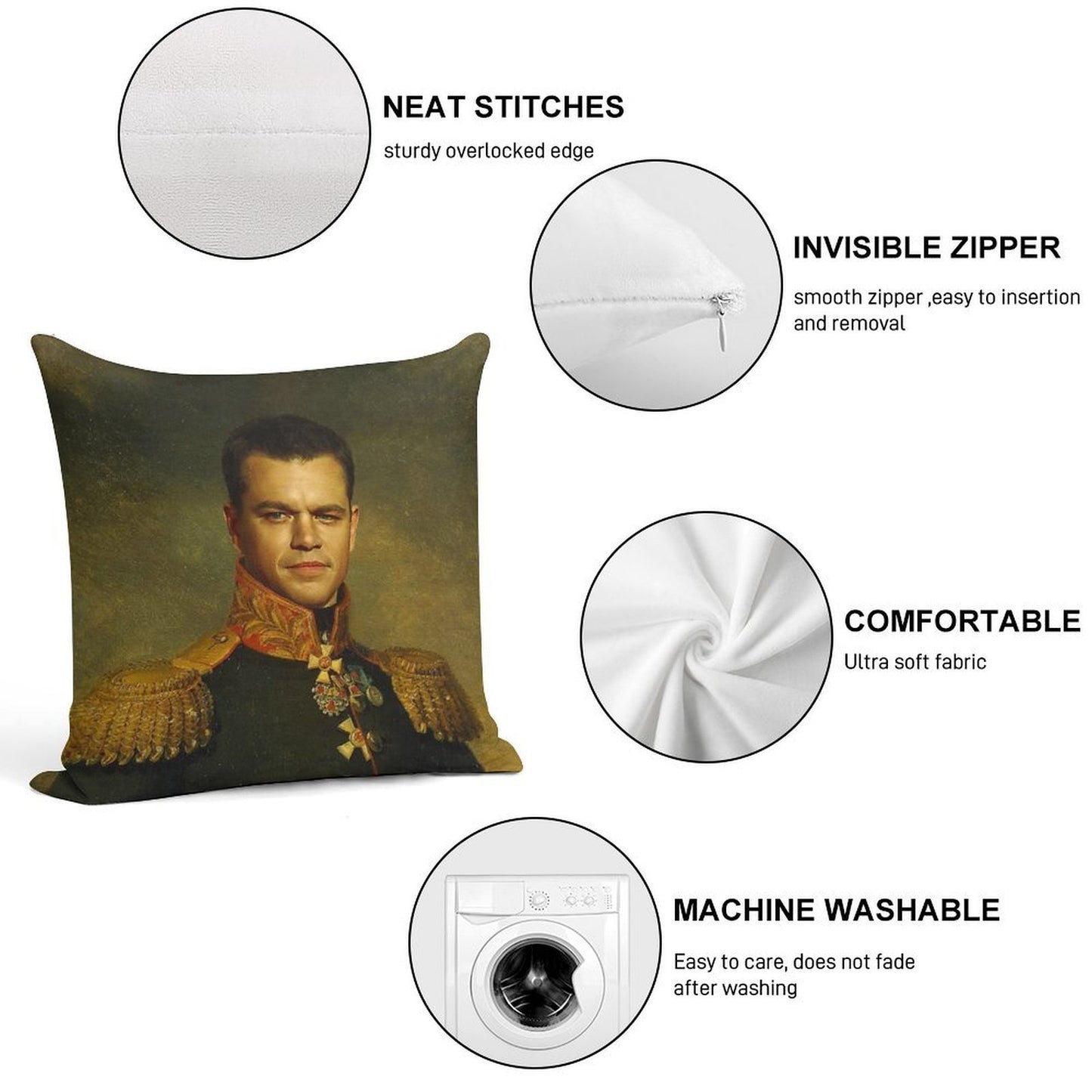 Matt Damon - Replaceface Soft Anti-Pilling Throw Pillow