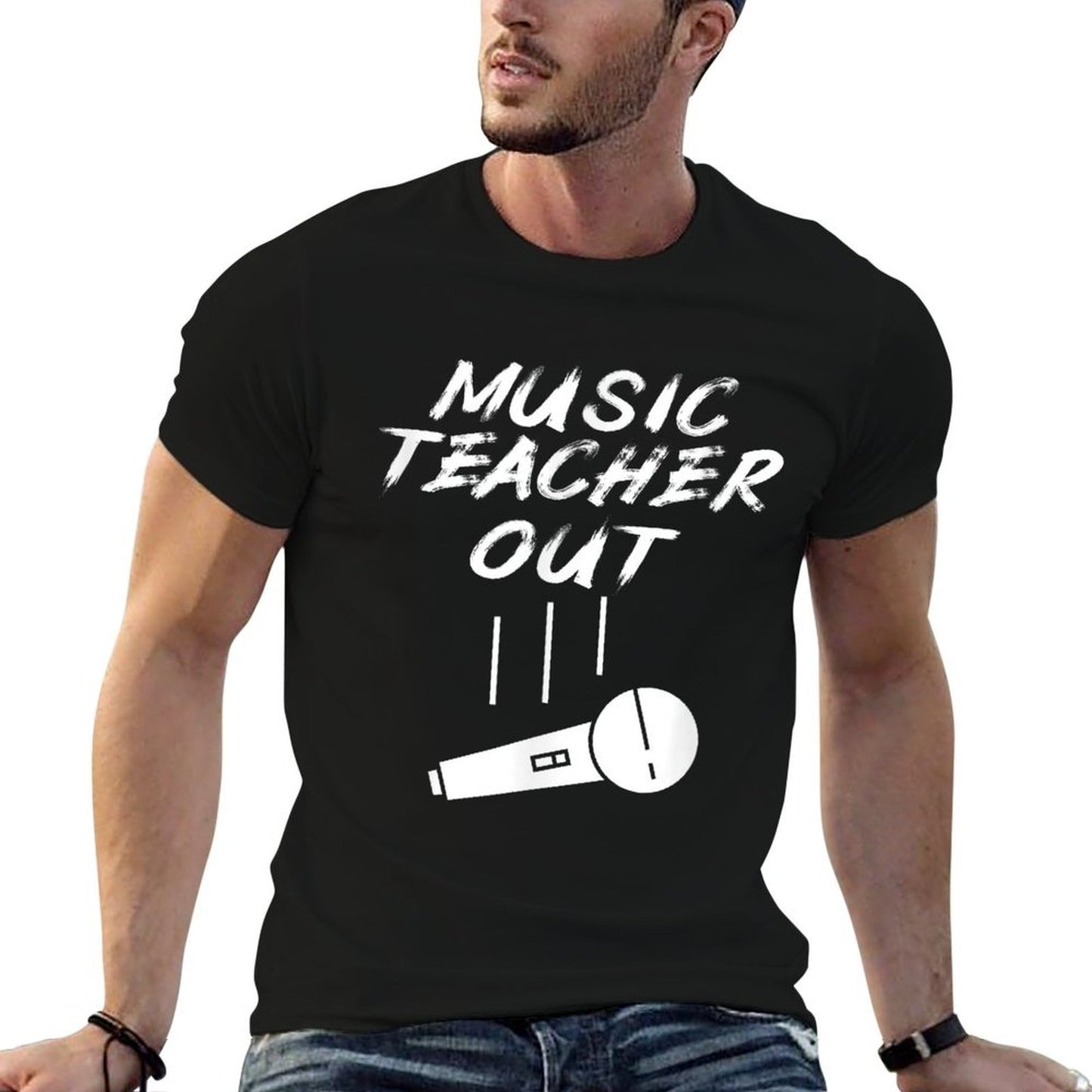 Retired Music Teacher Out Retirement Mic Drop End Of Year  Graphic-printed T-Shirt
