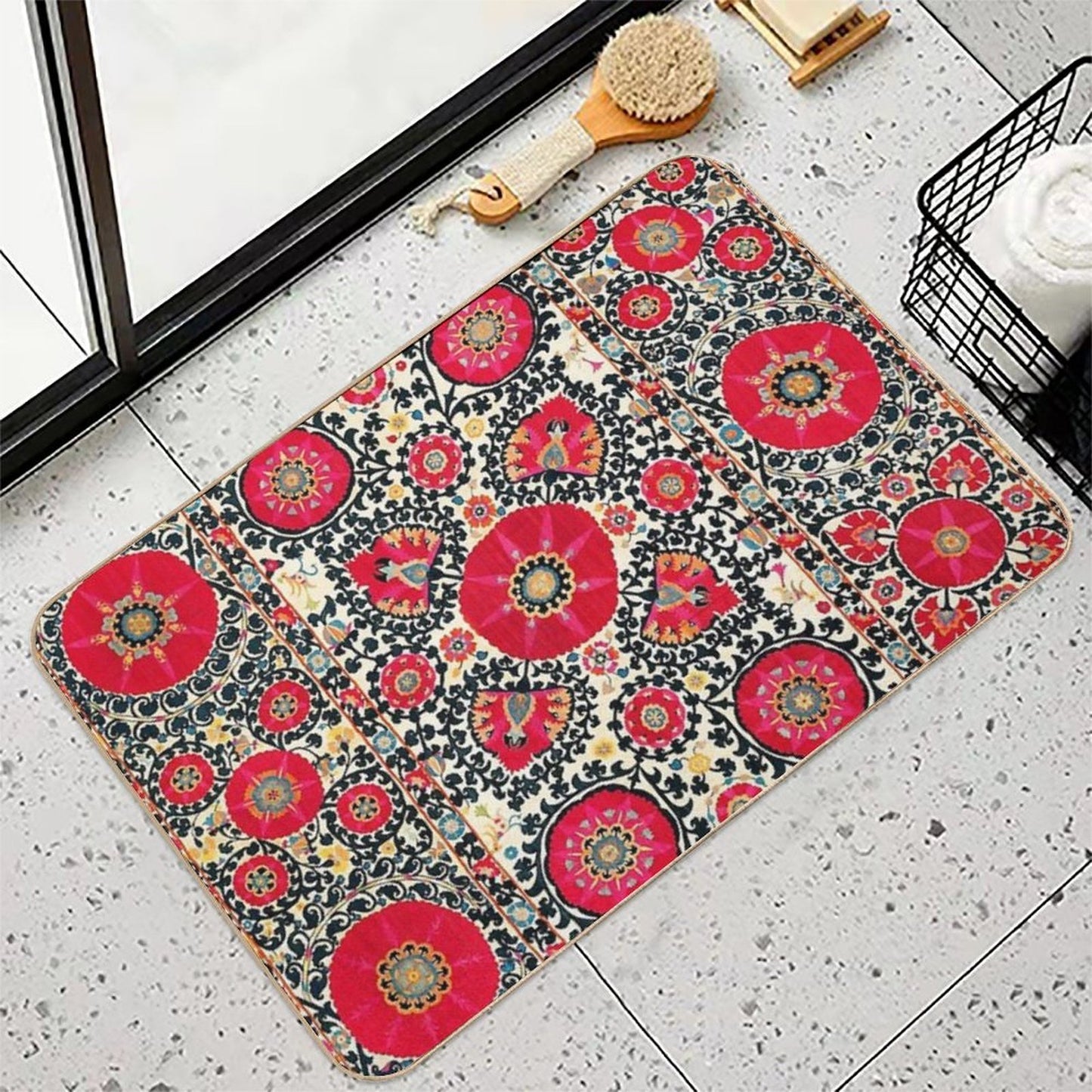 Shakhrisyabz Suzani Uzbek Embroidery Print  Versatile Bath Mat