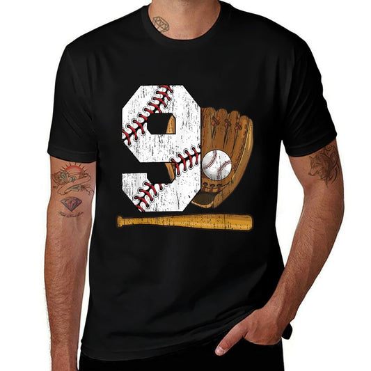 9th Birthday Baseball Boy Nine Year Old Baseball Player  Wrinkle-resistant T-Shirt