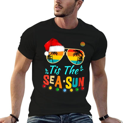 Womens Tis The Sea Sun Santa Beach Summer Christmas In July Summer  Moisture-wicking T-Shirt