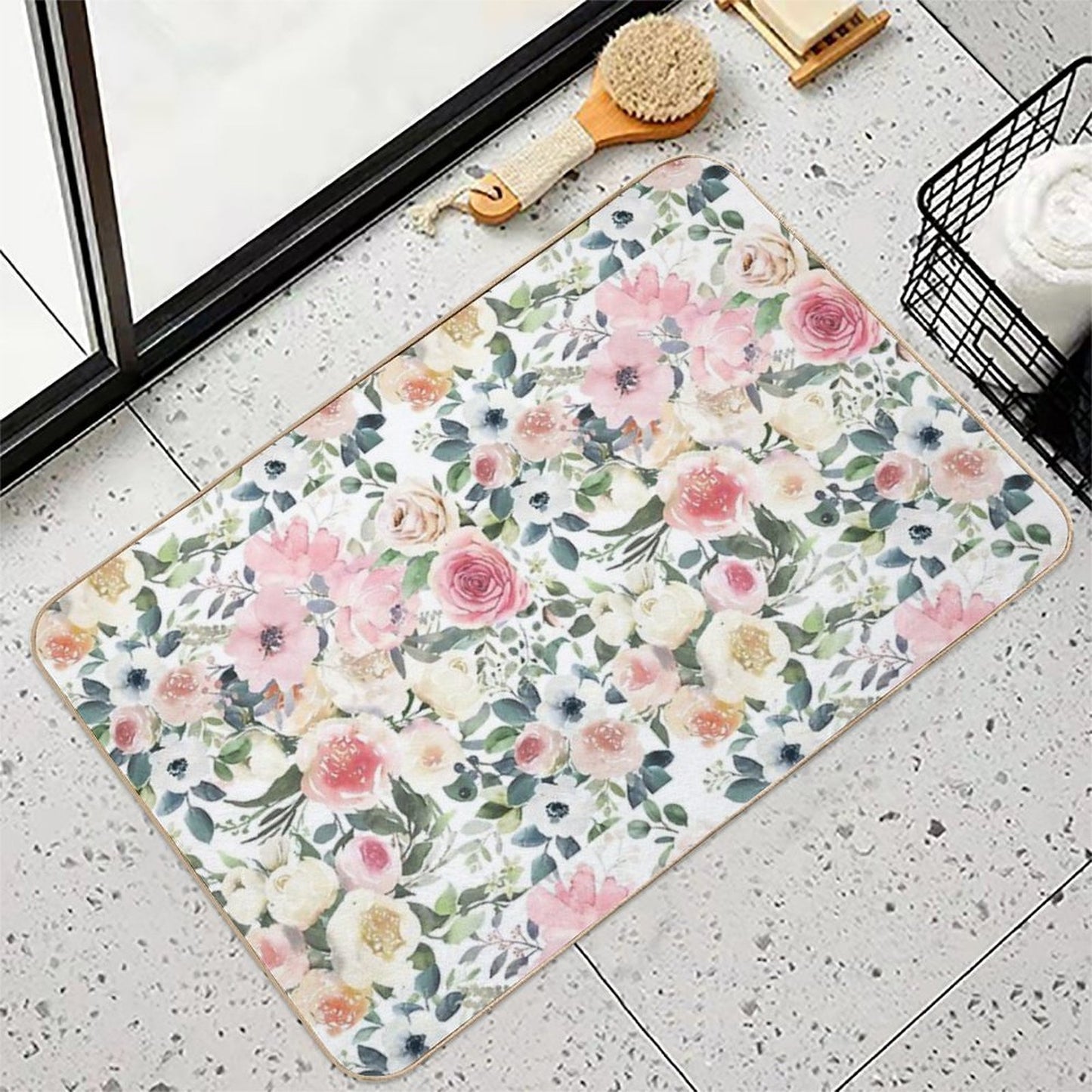 Romantic Watercolor Flowers  Multi-Purpose Bath Mat