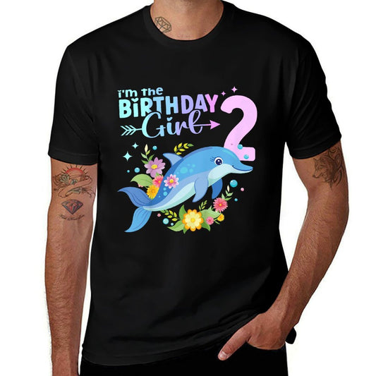 Kids 2nd Birthday Dolphin Girl Second Birthday Girl 2 Years Old  Stretchy T-Shirt