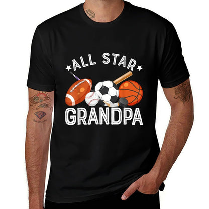 All Star Grandpa Of The Birthday Boy Basketball Soccer Sport  Fade-proof Color T-Shirt
