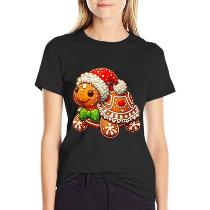 Cute Turtle Lovers Christmas Outfits Boy Girl Funny Gingerbread Man Turtle Christmas Womens Mens Kids  High-quality Stitching T-Shirt