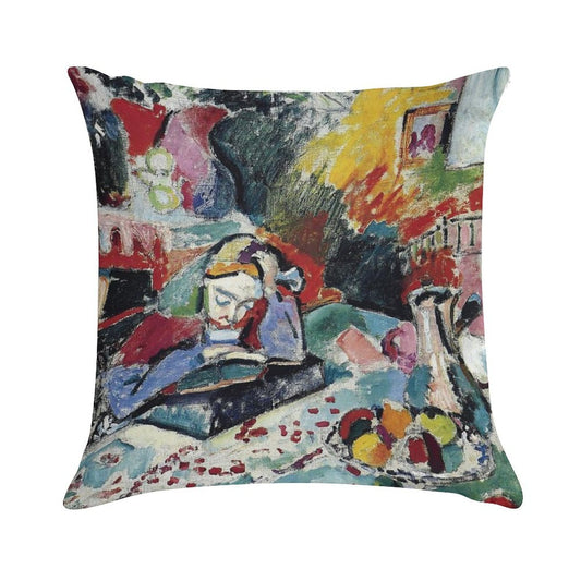 Henri Matisse - Interior with A Girl Reading - Exhibition Poster Soft Home Decor Throw Pillow