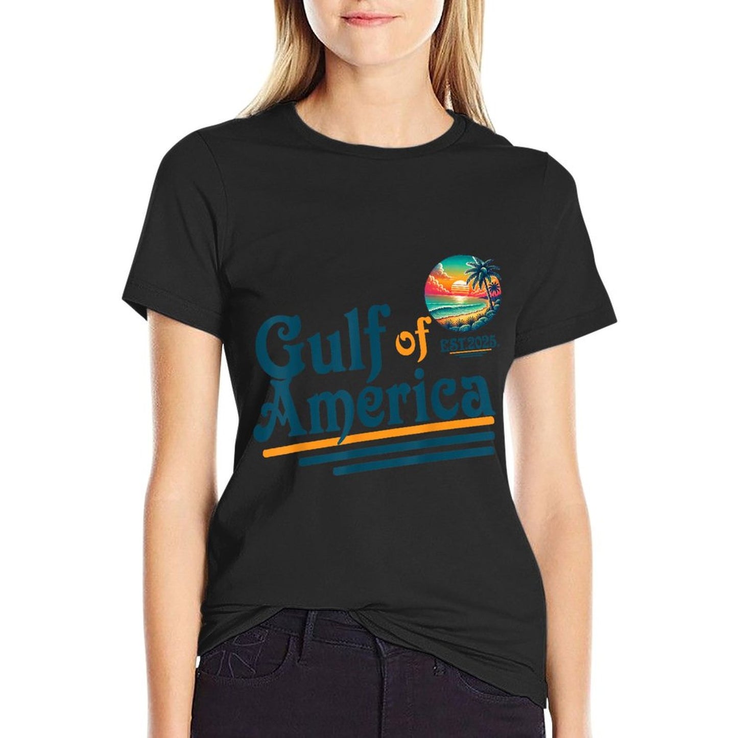 Vintage Gulf Of Us America Retro Sunset Gulf Of Us America Oversized Silhouette T-Shirt