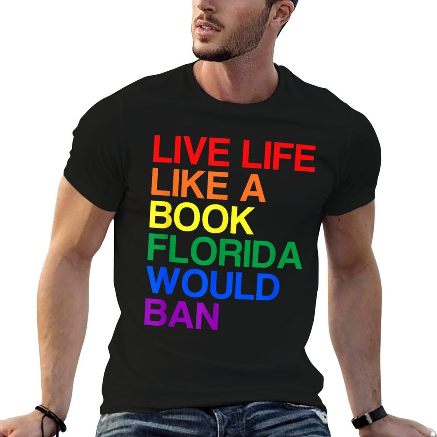 Live Like Book In Florida. LGBTQ Rainbow Gift, LGBTQIA Pride  Relaxed-fit T-Shirt