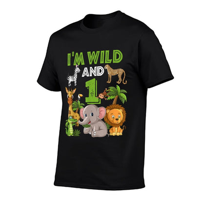 1 Year Old Zoo Birthday Safari Jungle Zoo Animal 1st  Fade-proof Color T-Shirt