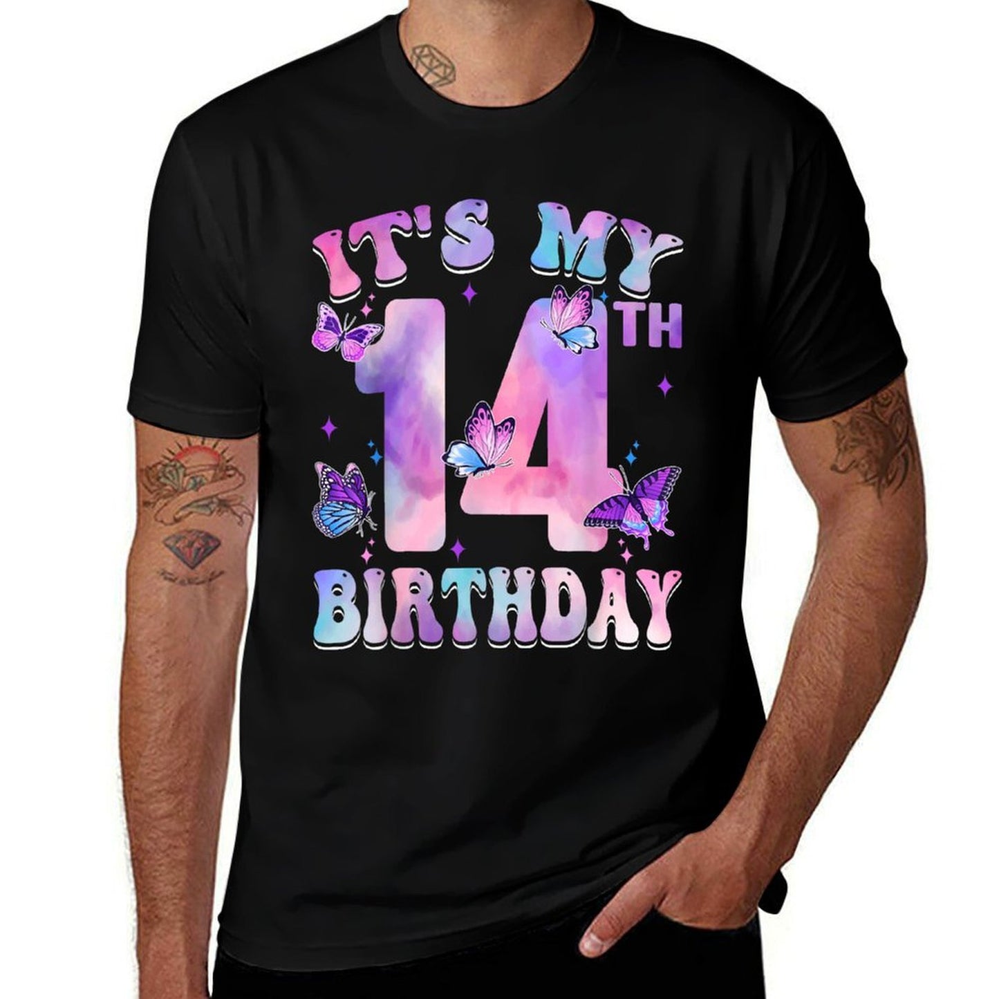 It's My 14th Birthday Butterfly Theme 14 Year Old Party Girl  Quick-drying T-Shirt