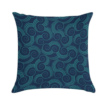Navy And Teal Ocean Swirls Soft Reinforced Edging Throw Pillow
