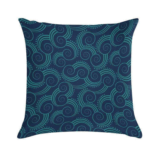 Navy And Teal Ocean Swirls Soft Reinforced Edging Throw Pillow