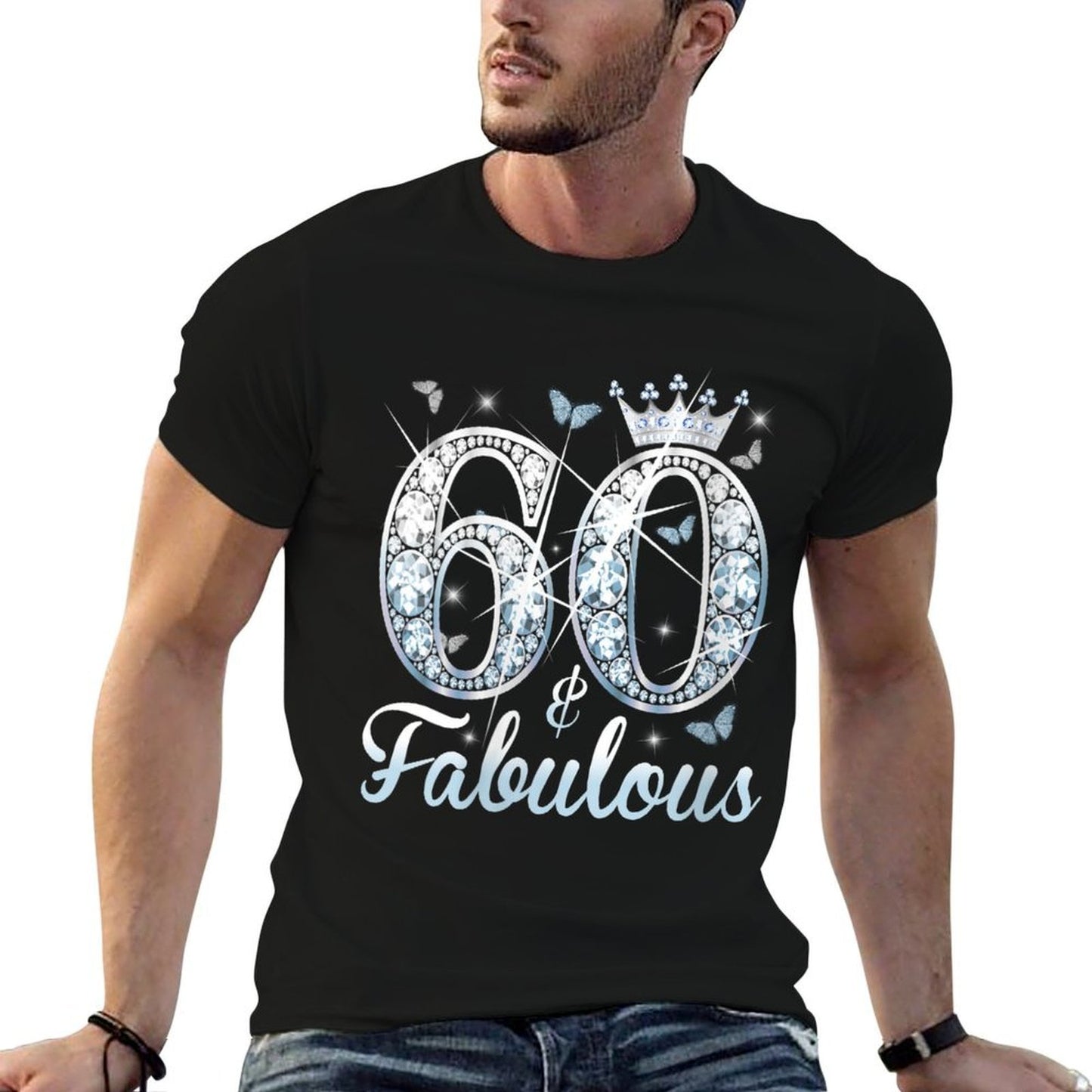 Womens 60 And Fabulous 60th Birthday Diamond Crown Gift Girls Women  Ribbed Collar T-Shirt