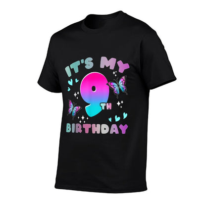 It's My 9th Birthday Butterfly 9 Years Old Butterflies Kid  Lightweight T-Shirt