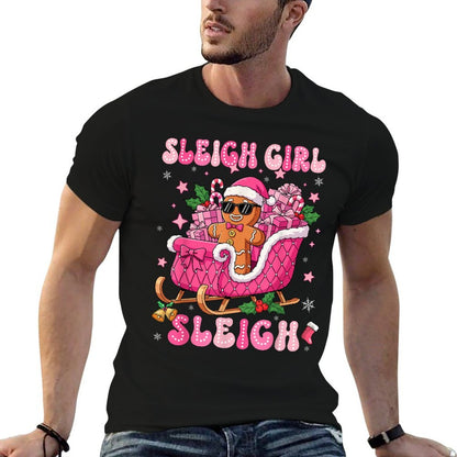 Groovy Pink Gingerbread Sleigh Coquette Bow Christmas Girl  Classic T-Shirt