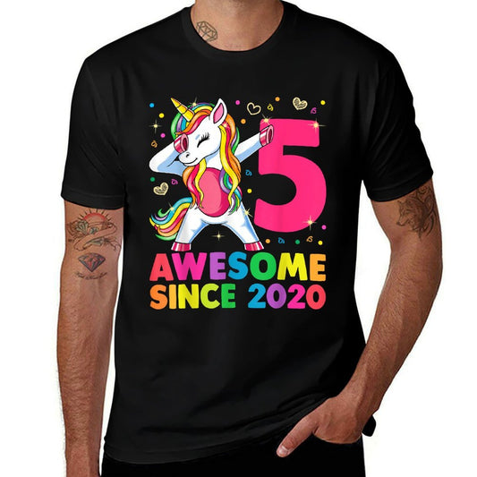 5 Years Old Unicorn Dabbing 5th Birthday Girl Unicorn Party  Cotton T-Shirt