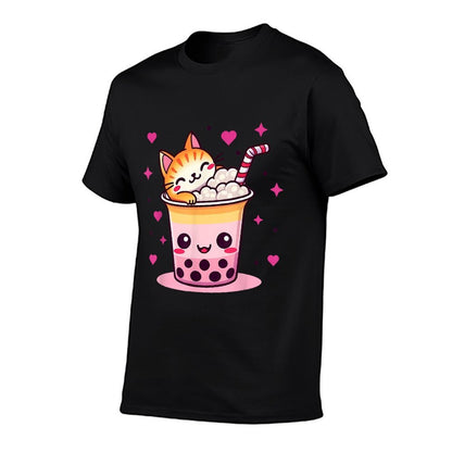 Funny Cat Boba Tea Cute Cat Anime With Bubble Tea Lover  Polyester Blend T-Shirt