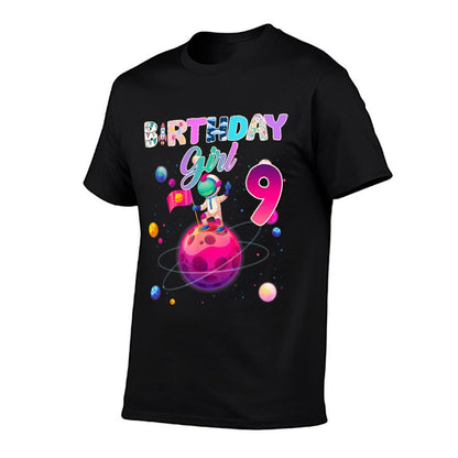 9th Space Birthday Girls Little Space Birthday Family Galaxy  Fade-proof Color T-Shirt