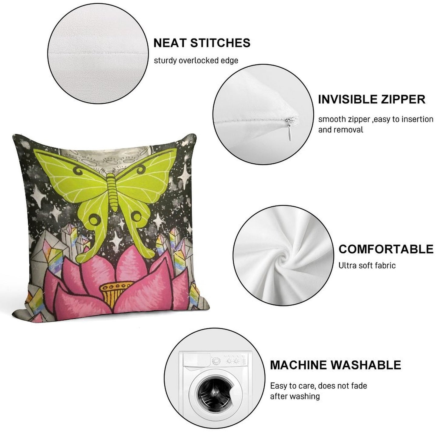 Lunar Moth Soft Reinforced Edging Throw Pillow