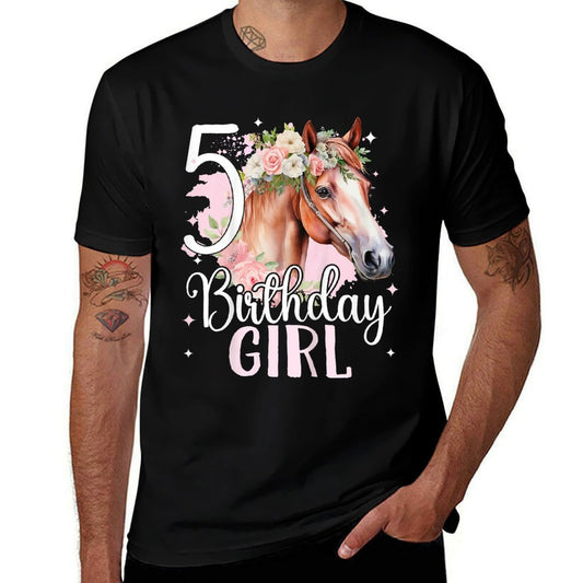 Kids 5th Birthday Horse Girl 5 Years Five Finally 5 Birthday  Wrinkle-resistant T-Shirt