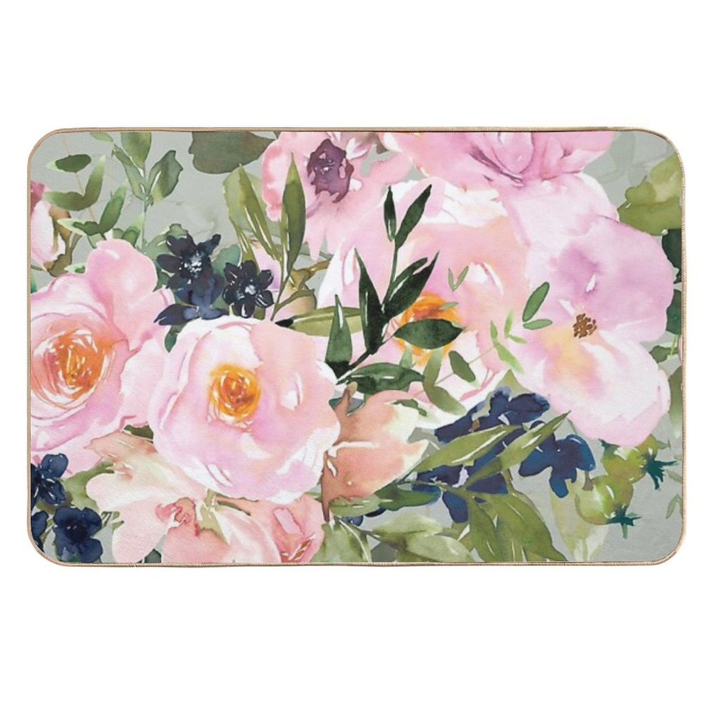 Floral Watercolor Rose Bouquet, Green And Pink  High-Traffic Bath Mat