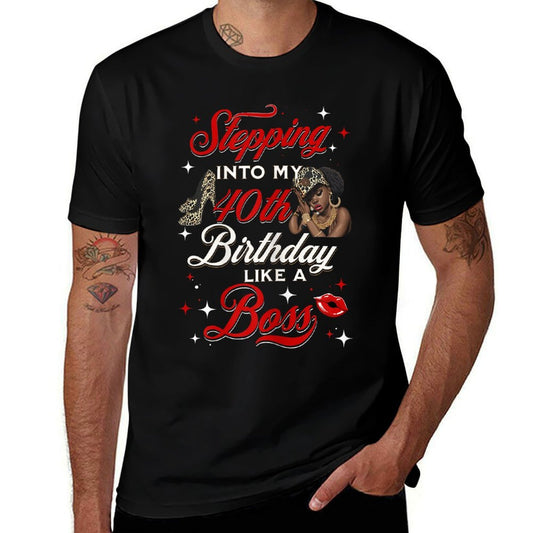 Womens Stepping Into My 40th BIrthday Like A Boss Leopard Print  Quick-drying T-Shirt