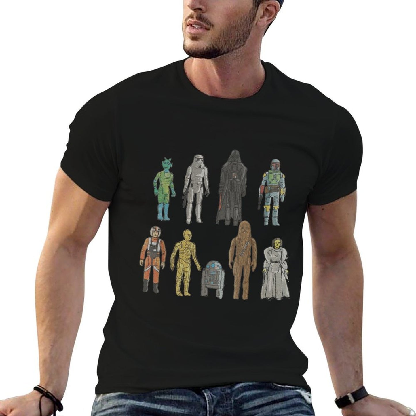 Star Wars Saga Vintage Action Figure Illustrations  Heathered Texture T-Shirt