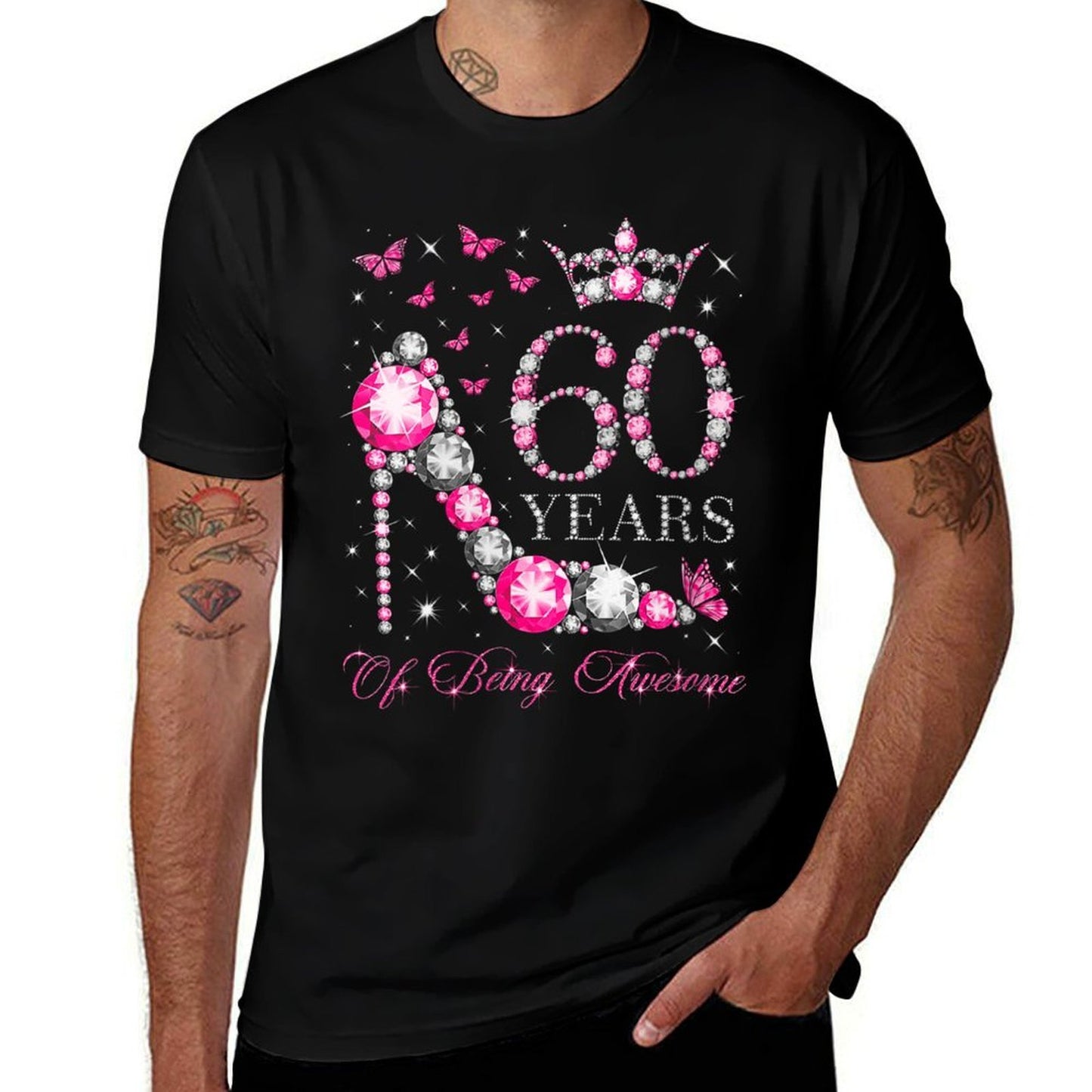 Womens 60 Years Of Being Awesome Happy 60th Birthday Diamond Crown  Tagless Design T-Shirt