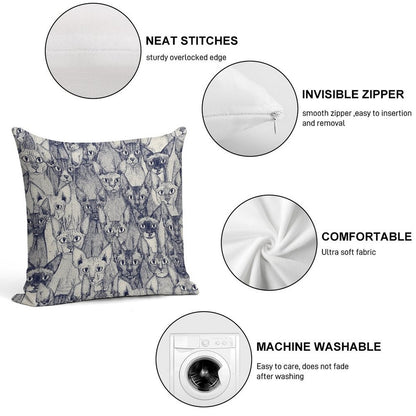 Just Sphynx Cats Blue Off White Soft Ultra-Soft Texture Throw Pillow