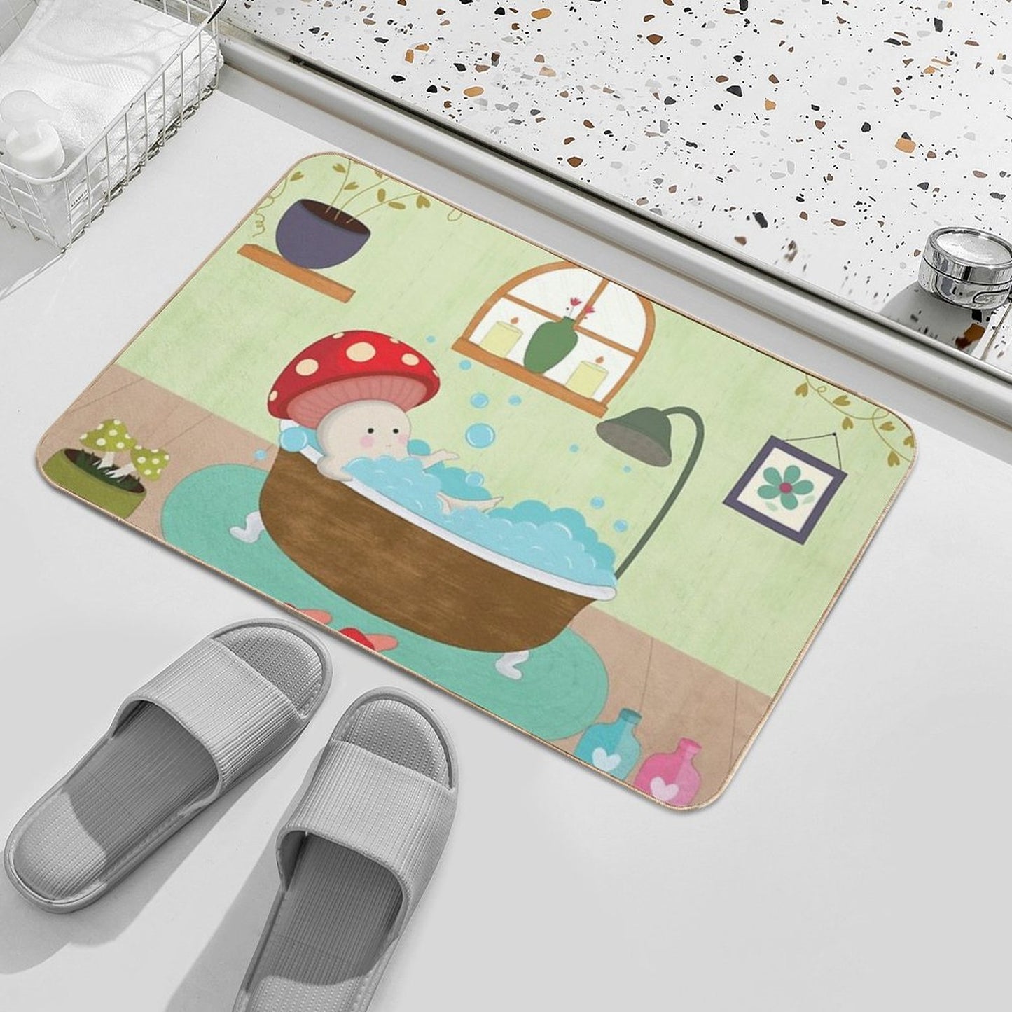 Mushroom Taking Bath  Rapid-Drying Bath Mat