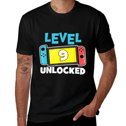 Level 9 Unlocked Gamer 9th Birthday Gift Video Game Lovers  Ribbed Collar T-Shirt