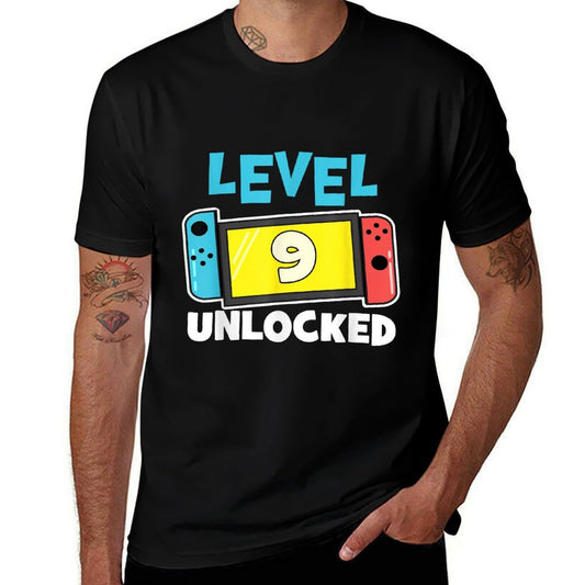 Level 9 Unlocked Gamer 9th Birthday Gift Video Game Lovers  Ribbed Collar T-Shirt