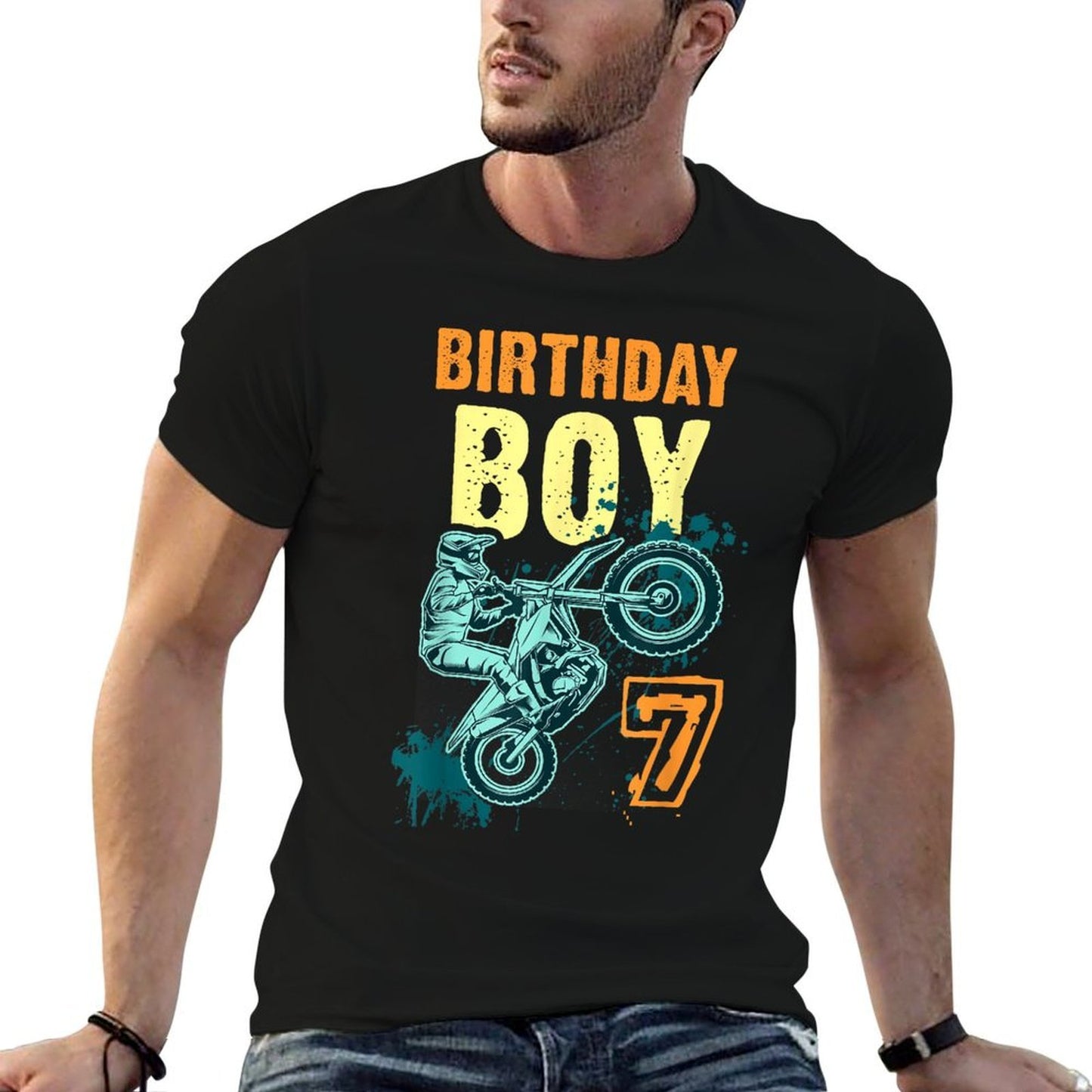 7th Birthday Boy Seven Years Old Motocross Dirt Bike  Eco-friendly Material T-Shirt