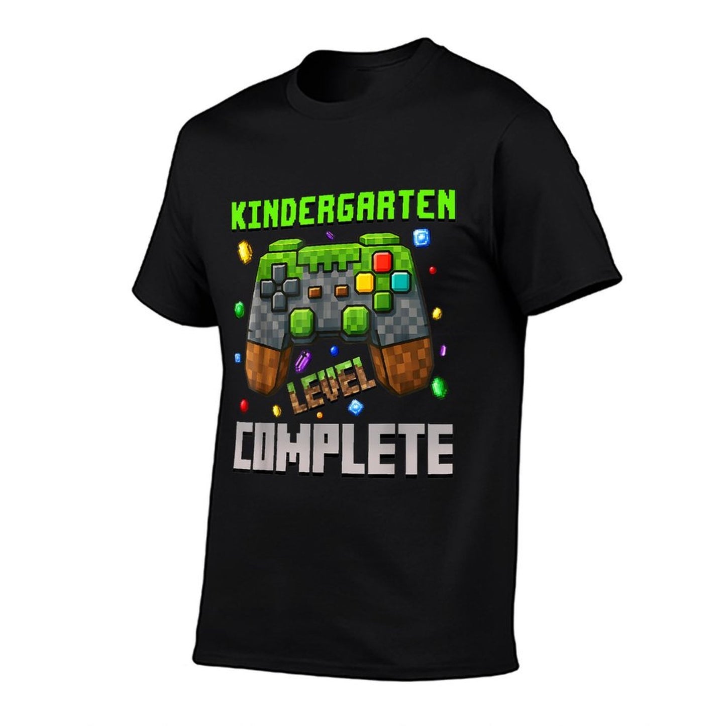 Kindergarten Level Complete Graduation Gamer Pixel  Ribbed Collar T-Shirt