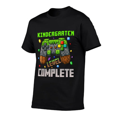 Kindergarten Level Complete Graduation Gamer Pixel  Ribbed Collar T-Shirt