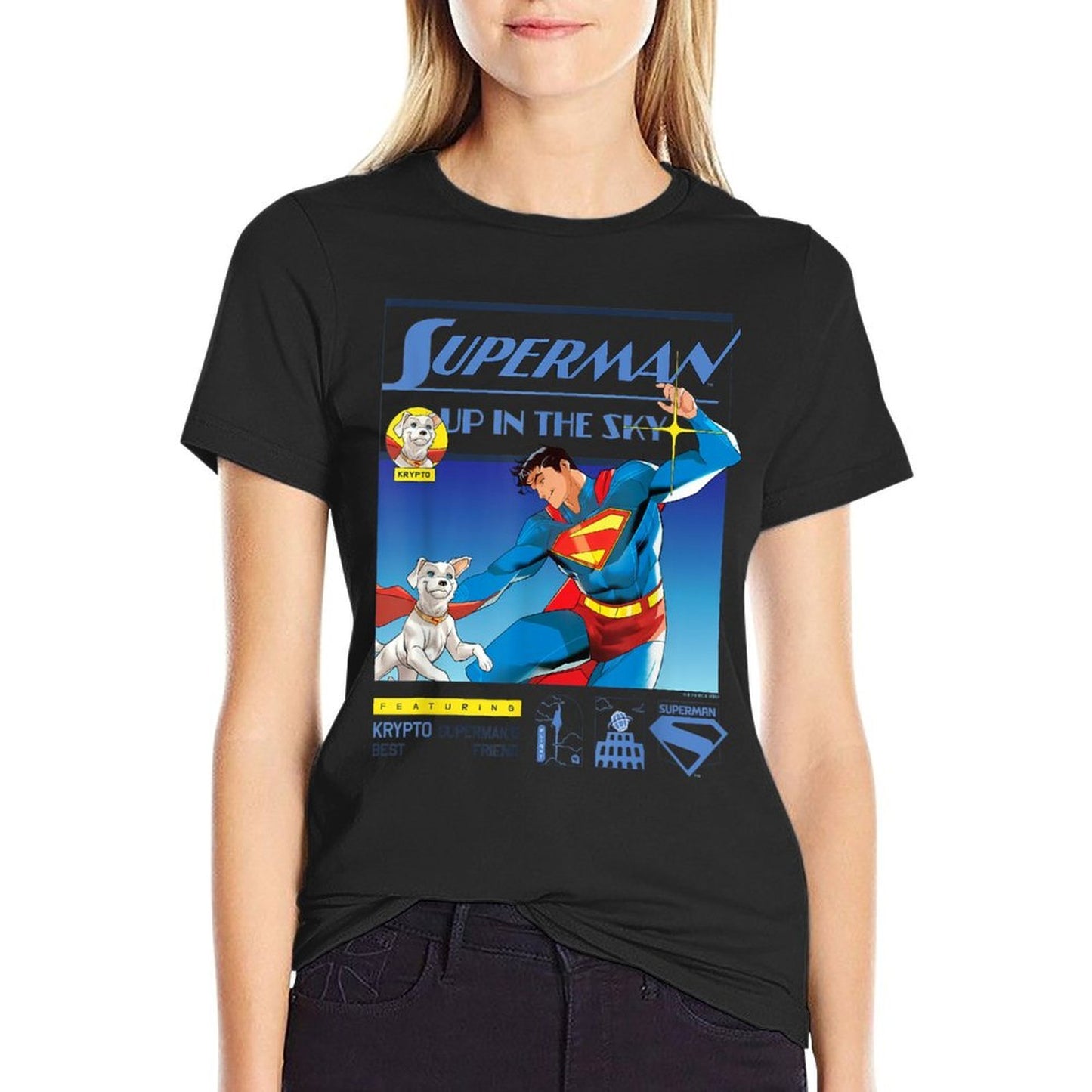 Superman (2025) Up In The Sky Featuring Krypto Poster  Durable T-Shirt