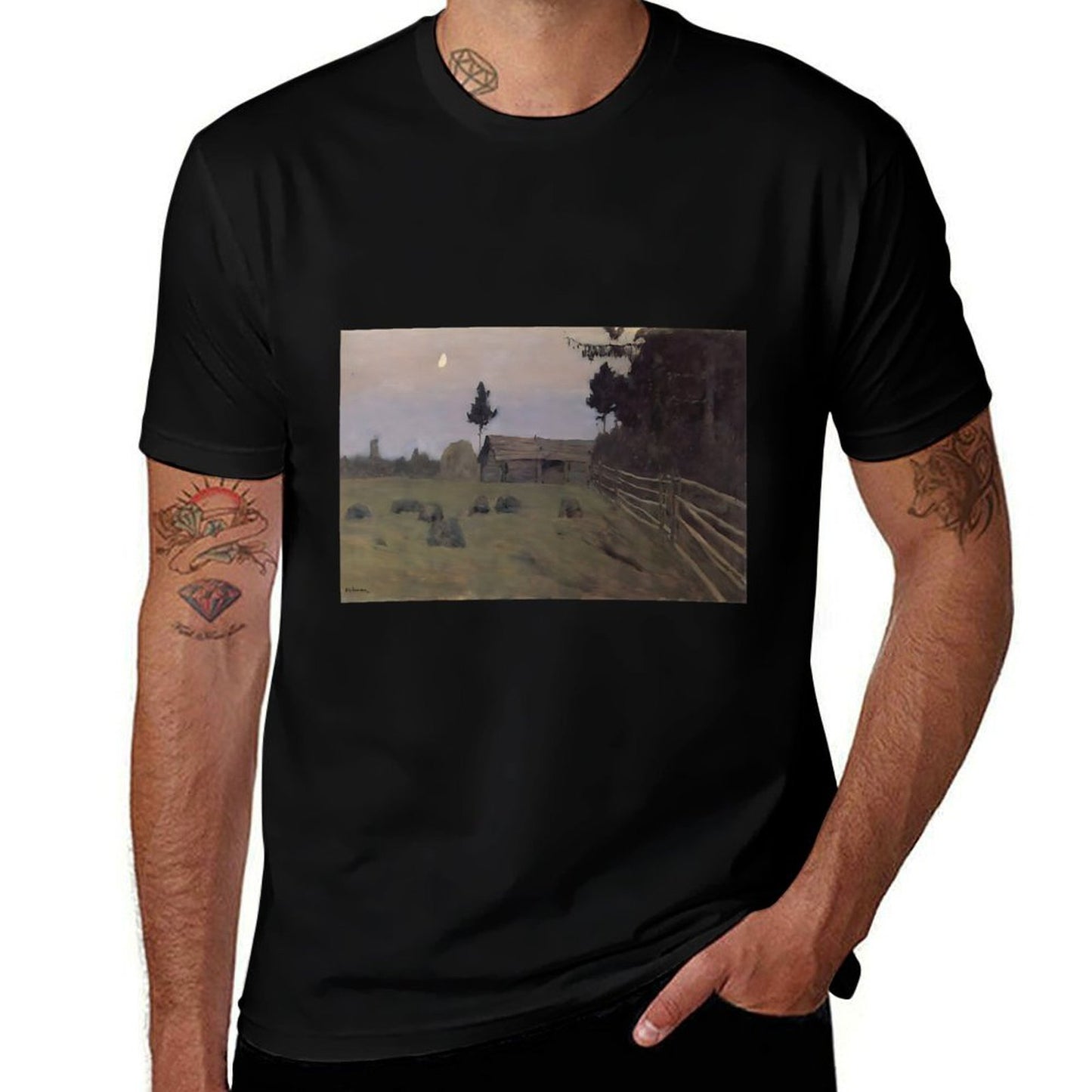 Twilight by Isaac Levitan (1900) Premium  High-quality Stitching T-Shirt