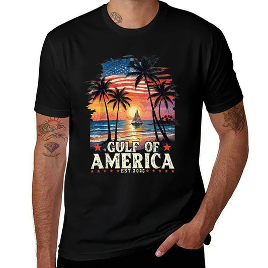 Retro Gulf Of USA America 2025 American Flag Gulf Mexico Graphic-printed T-Shirt