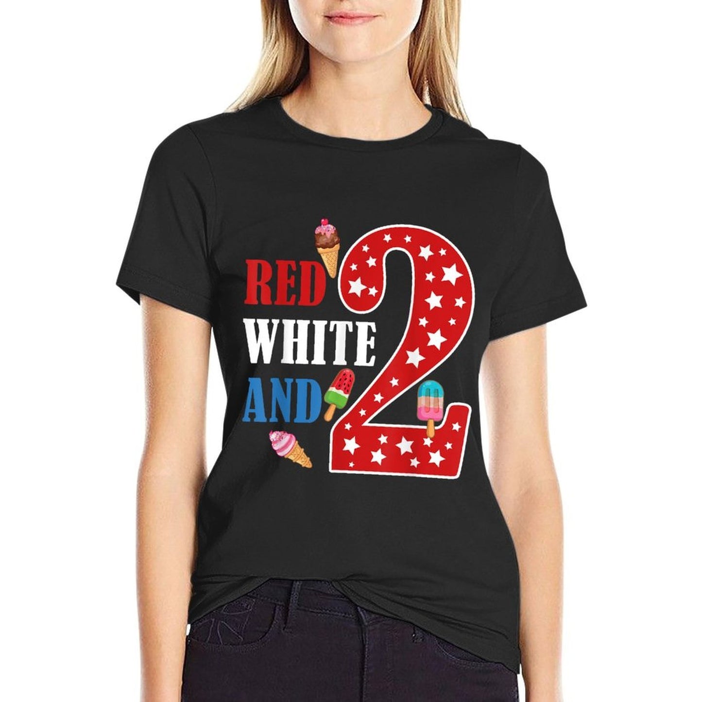 Red White And Two Birthday 4th of July American 2nd Birthday  Graphic-printed T-Shirt
