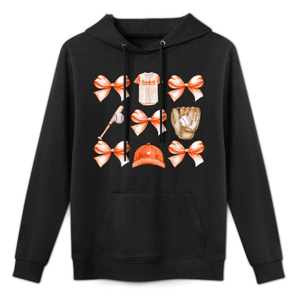 Baseball Game Day Orange Coquette Bow Baseball Mom Retro Shape Retention Hoodie