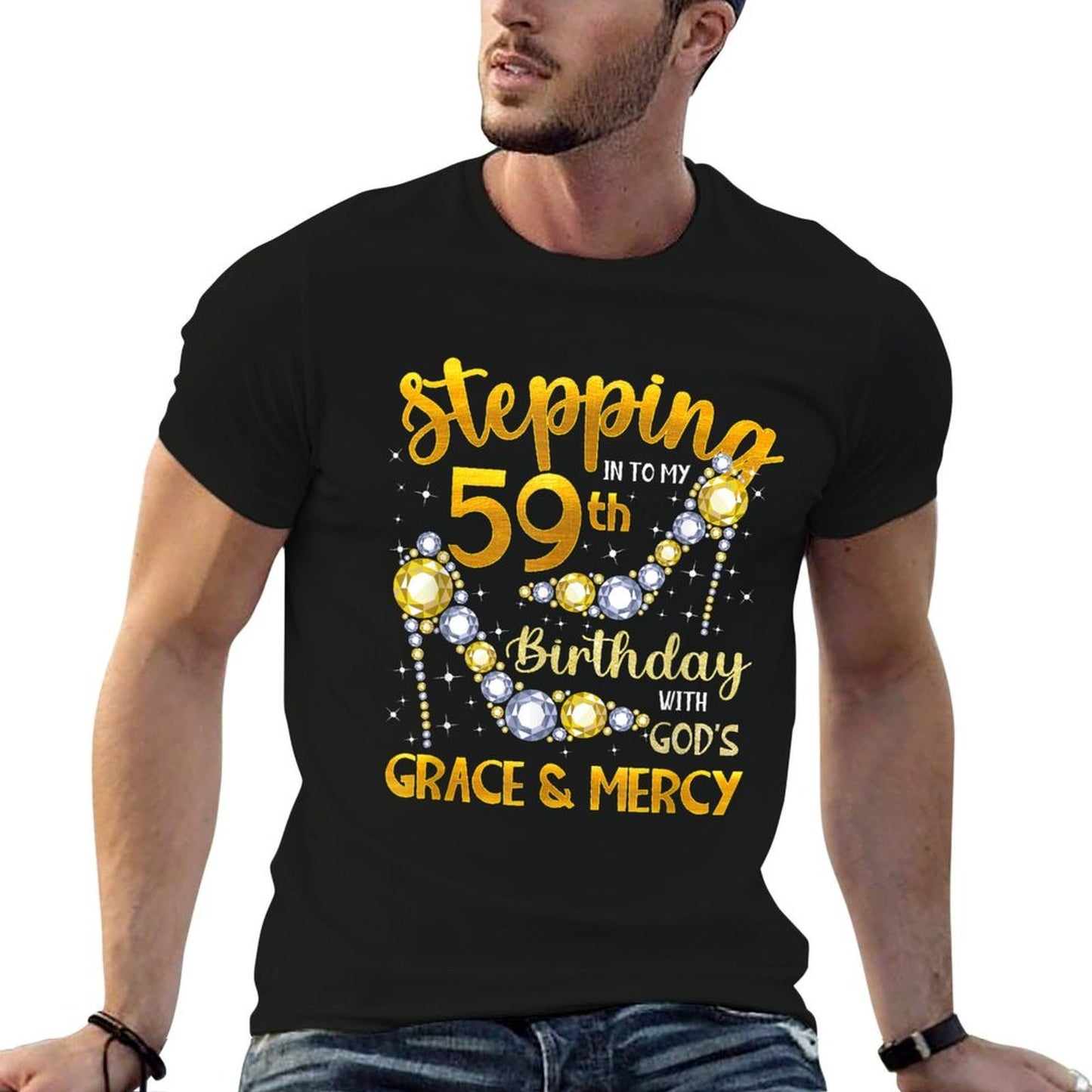 Stepping Into My 59th Birthday With God'S Grace & Mercy  Polyester Blend T-Shirt