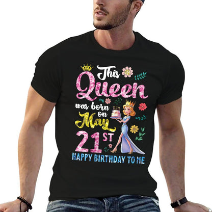 Womens This Queen Was Born On May 21st Happy Birthday To Me Mommy  Ribbed Collar T-Shirt
