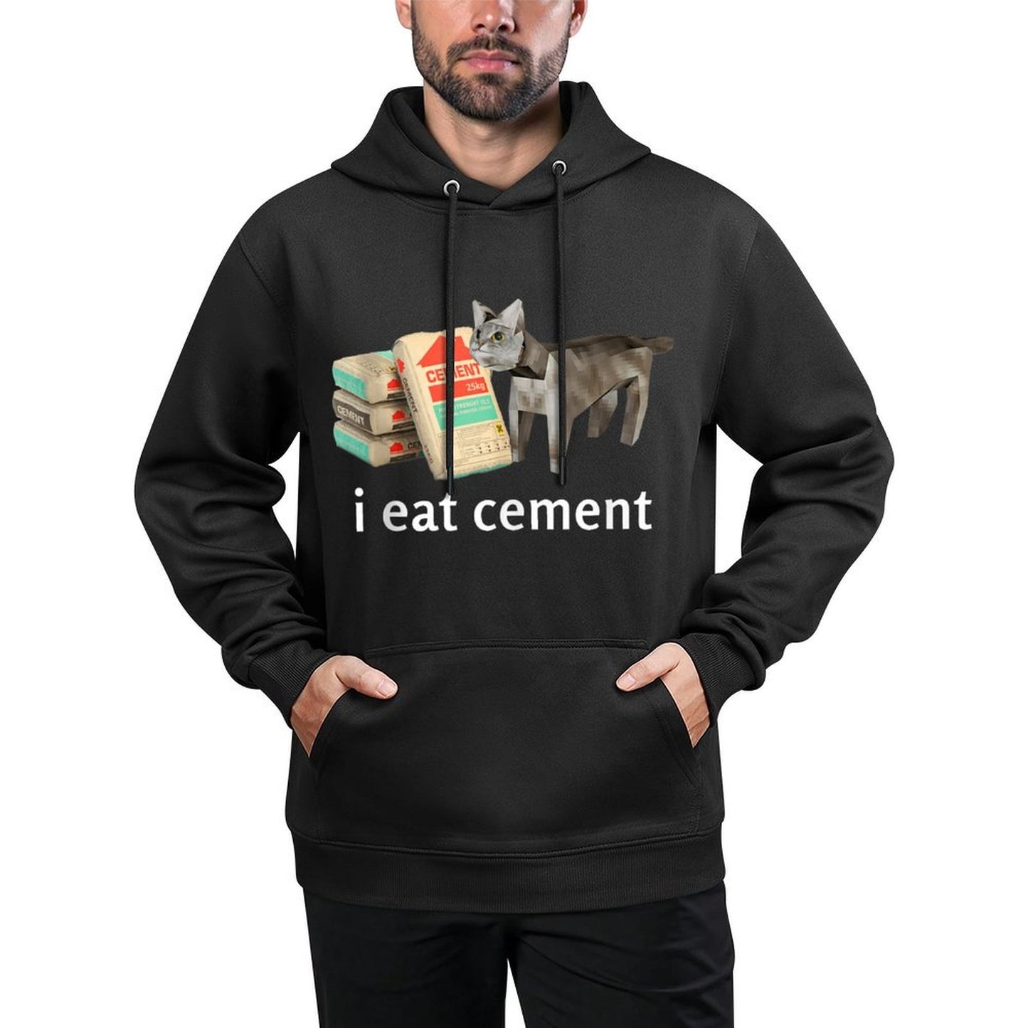 I Eat Cement Cat Kids Funny Dank Cat Meme Medium-Weight Fabric Hoodie