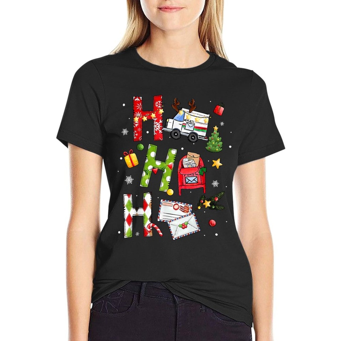 Postal Worker Ho Ho Ho Christmas Postal Worker Mail Delivery  Stretchy T-Shirt