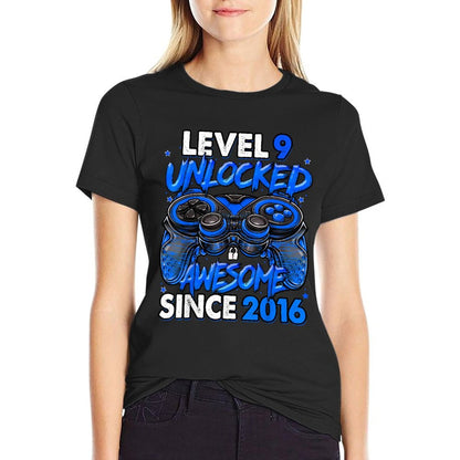 Level 9 Unlocked Awesome Since 2016 9th Birthday Gaming  Moisture-wicking T-Shirt