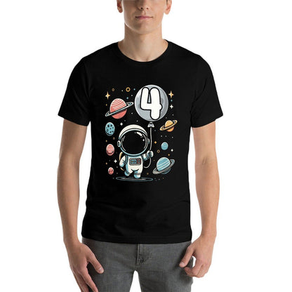 Kids 4th Birthday Astronaut Space Planet 4 Years Old  Heathered Texture T-Shirt