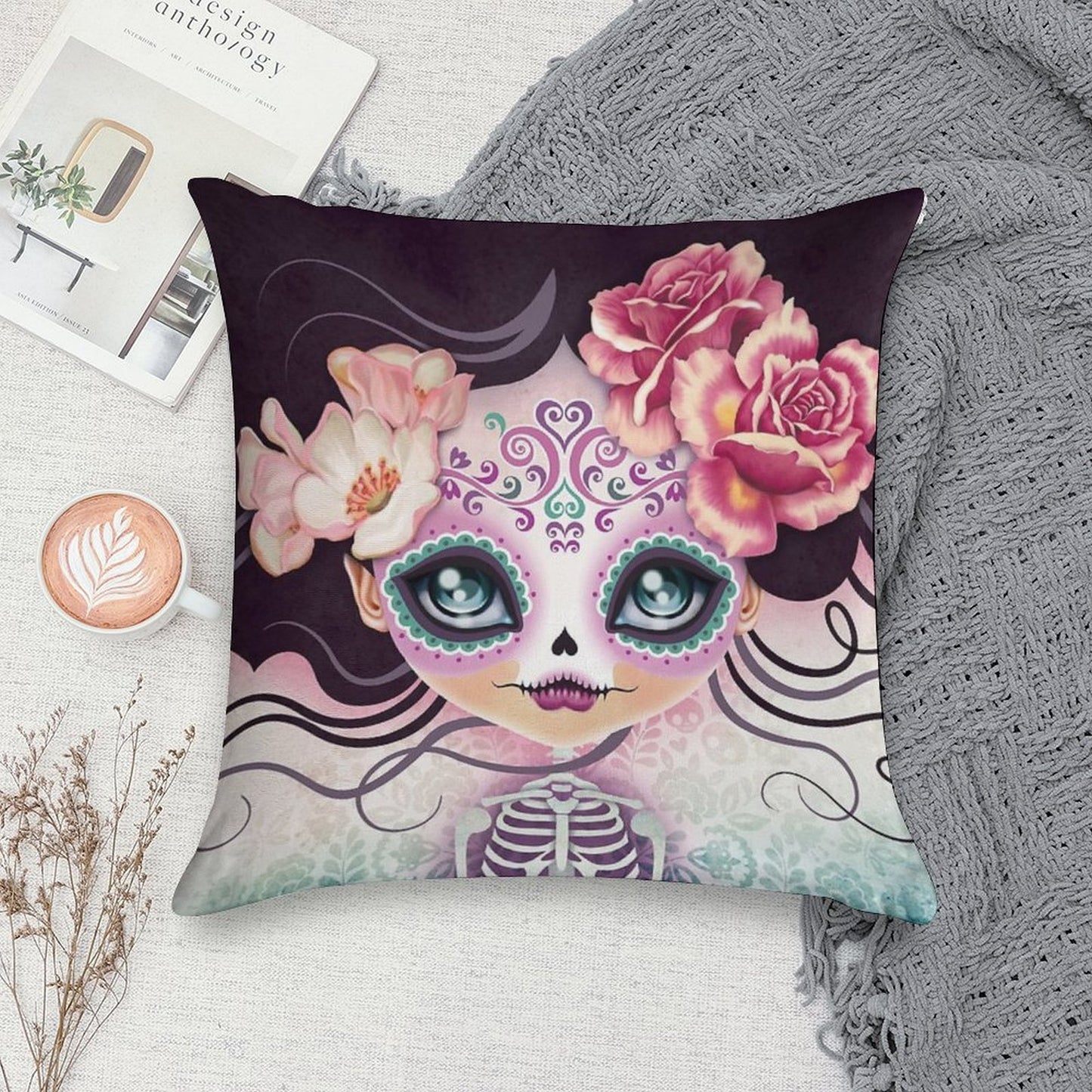 Camila Huesitos - Sugar Skull Soft Durable Construction Throw Pillow