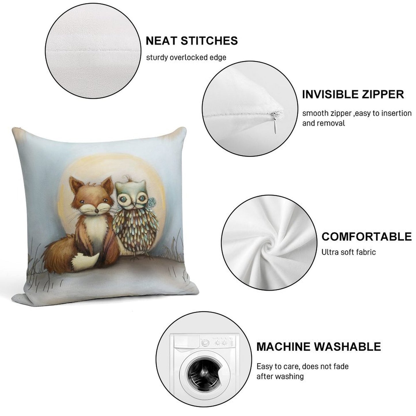 Fox And Owl Soft Durable Construction Throw Pillow