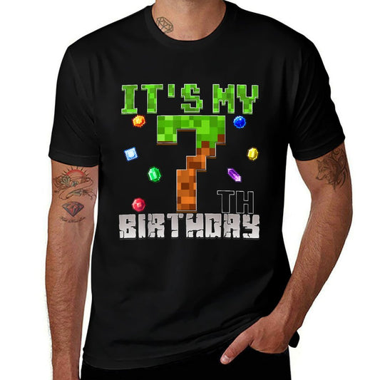 Birthday Boy It's My 7th Birthday Video Game Pixel  Relaxed-fit T-Shirt