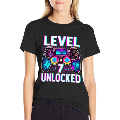 Level 7 Unlocked Funny Video Gamer Geek 7th Birthday  Rolled Sleeves T-Shirt